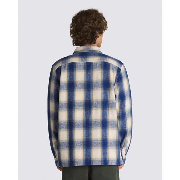 Vans Pemberton Check Flannel Button-Up Shirt Jacket in Blue Depths-Oatmeal - Picture 2 of 15